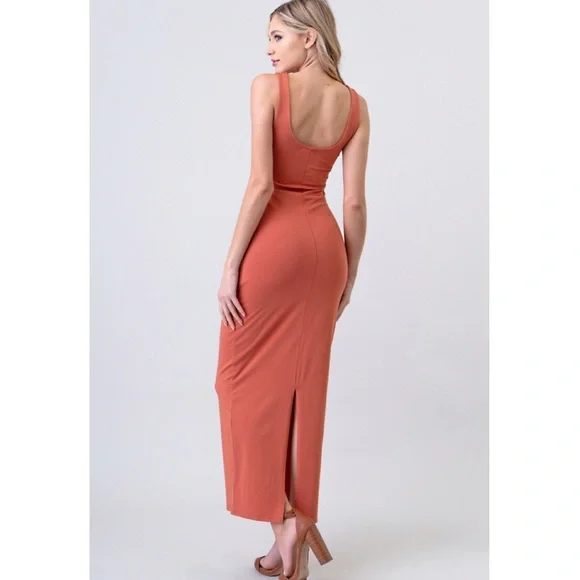 Solid Sleeveless Long Maxi Dress NEW pink peach - Picture 4 of 6